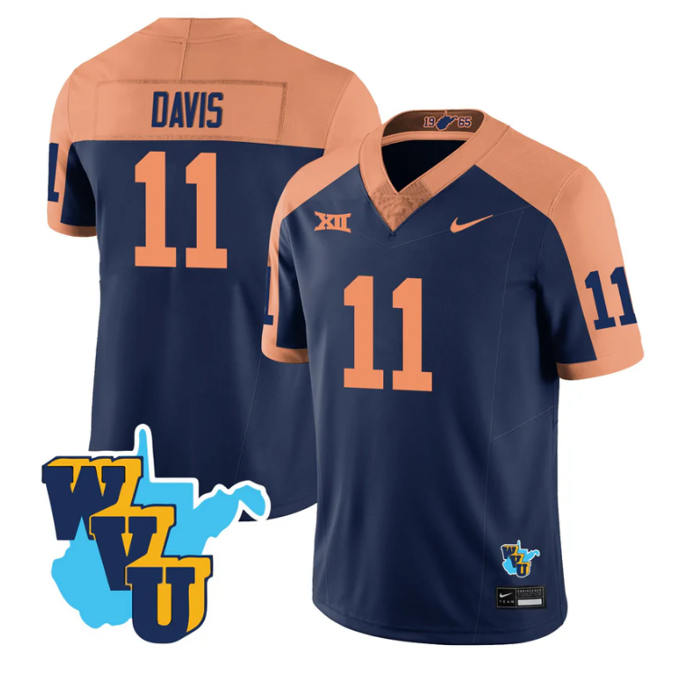 William Davis Jersey #11 West Virginia Mountaineers 1965-2025 Throwback Football Stitched - Image 2