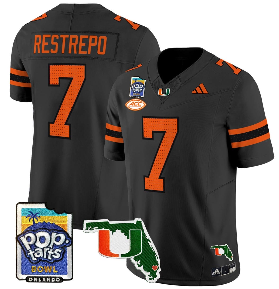 Xavier Restrepo Jersey #7 Miami Hurricanes 2025 PopTarts Bowl Patch Football Stitched