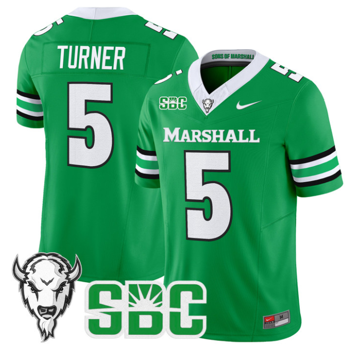 A.J. Turner Jersey #5 Marshall Thundering Herd 2025 Kelly Stitched Football