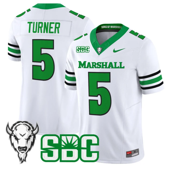 A.J. Turner Jersey #5 Marshall Thundering Herd 2025 Kelly Stitched Football