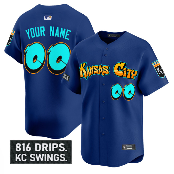 Custom Kansas City Royals Jersey Graffiti Crown Drop Limited Stitched Baseball - Image 3