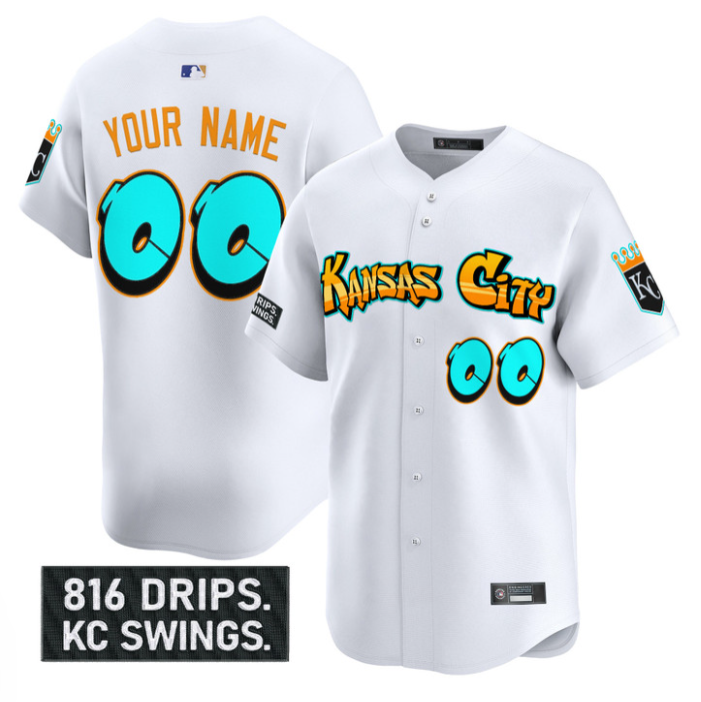 Custom Kansas City Royals Jersey Graffiti Crown Drop Limited Stitched Baseball - Image 2