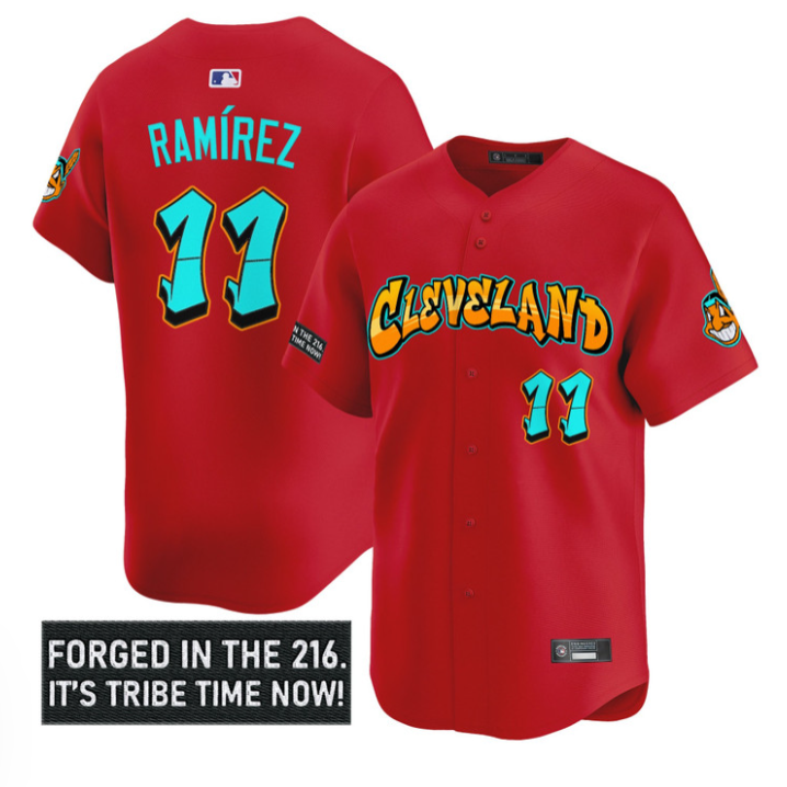 José Ramírez Jersey #11 Cleveland Indians Graffiti 216 Ink Edition Stitched Baseball - Image 2