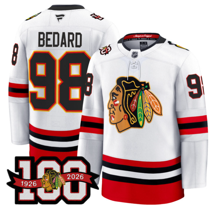 Connor Bedard Jersey #98 Chicago Blackhawks 100th Anniversary All Stitched Hockey - Image 3