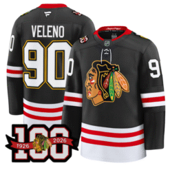 Joe Veleno Jersey #90 Chicago Blackhawks 100th Anniversary All Stitched Hockey