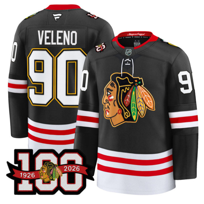 Joe Veleno Jersey #90 Chicago Blackhawks 100th Anniversary All Stitched Hockey