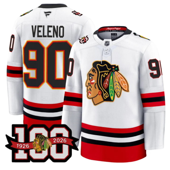 Joe Veleno Jersey #90 Chicago Blackhawks 100th Anniversary All Stitched Hockey - Image 3