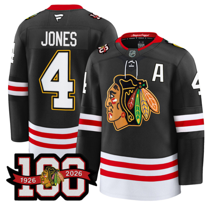 Seth Jones Jersey #4 Chicago Blackhawks 100th Anniversary All Stitched Hockey
