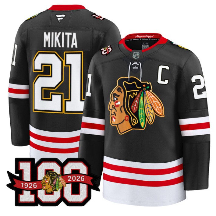 Stan Mikita Jersey #21 Chicago Blackhawks 100th Anniversary All Stitched Hockey