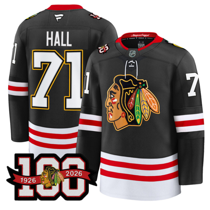 Taylor Hall Jersey #71 Chicago Blackhawks 100th Anniversary All Stitched Hockey