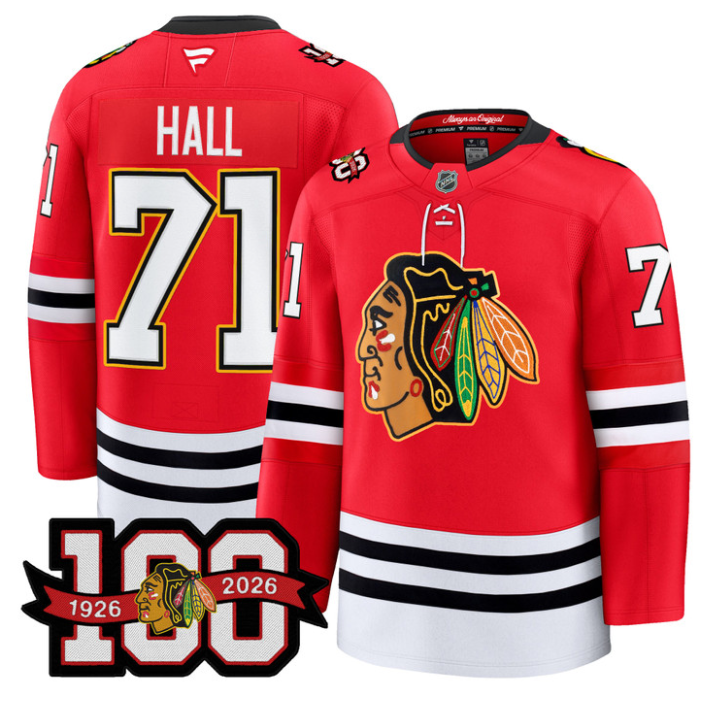 Taylor Hall Jersey #71 Chicago Blackhawks 100th Anniversary All Stitched Hockey - Image 3