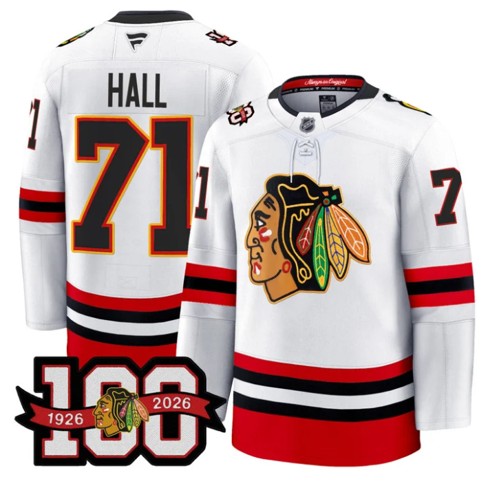 Taylor Hall Jersey #71 Chicago Blackhawks 100th Anniversary All Stitched Hockey - Image 2
