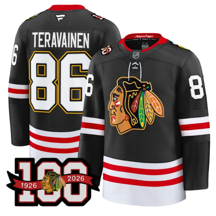 Teuvo Teravainen Jersey #86 Chicago Blackhawks 100th Anniversary All Stitched Hockey