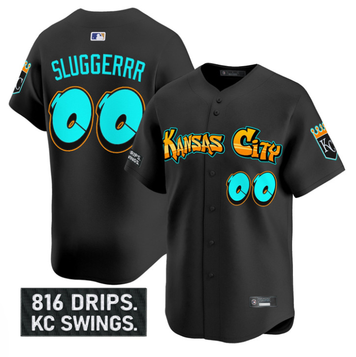 Sluggerrr Jersey #00 Kansas City Royals Graffiti Crown Drop Stitched Baseball