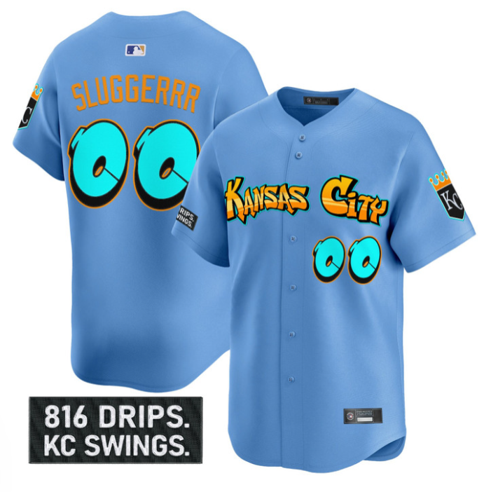 Sluggerrr Jersey #00 Kansas City Royals Graffiti Crown Drop Stitched Baseball - Image 2