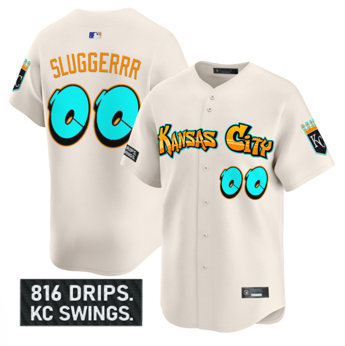 Sluggerrr Jersey #00 Kansas City Royals Graffiti Crown Drop Stitched Baseball - Image 5
