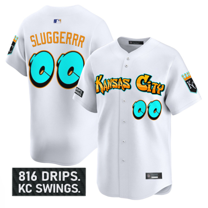 Sluggerrr Jersey #00 Kansas City Royals Graffiti Crown Drop Stitched Baseball - Image 3