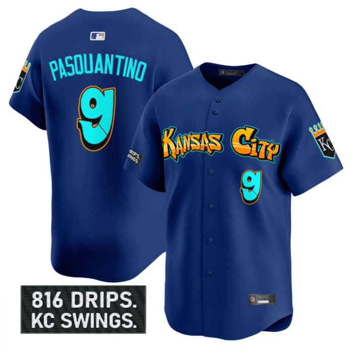Vinnie Pasquantino Jersey #9 Kansas City Royals Graffiti Crown Drop Stitched Baseball - Image 2