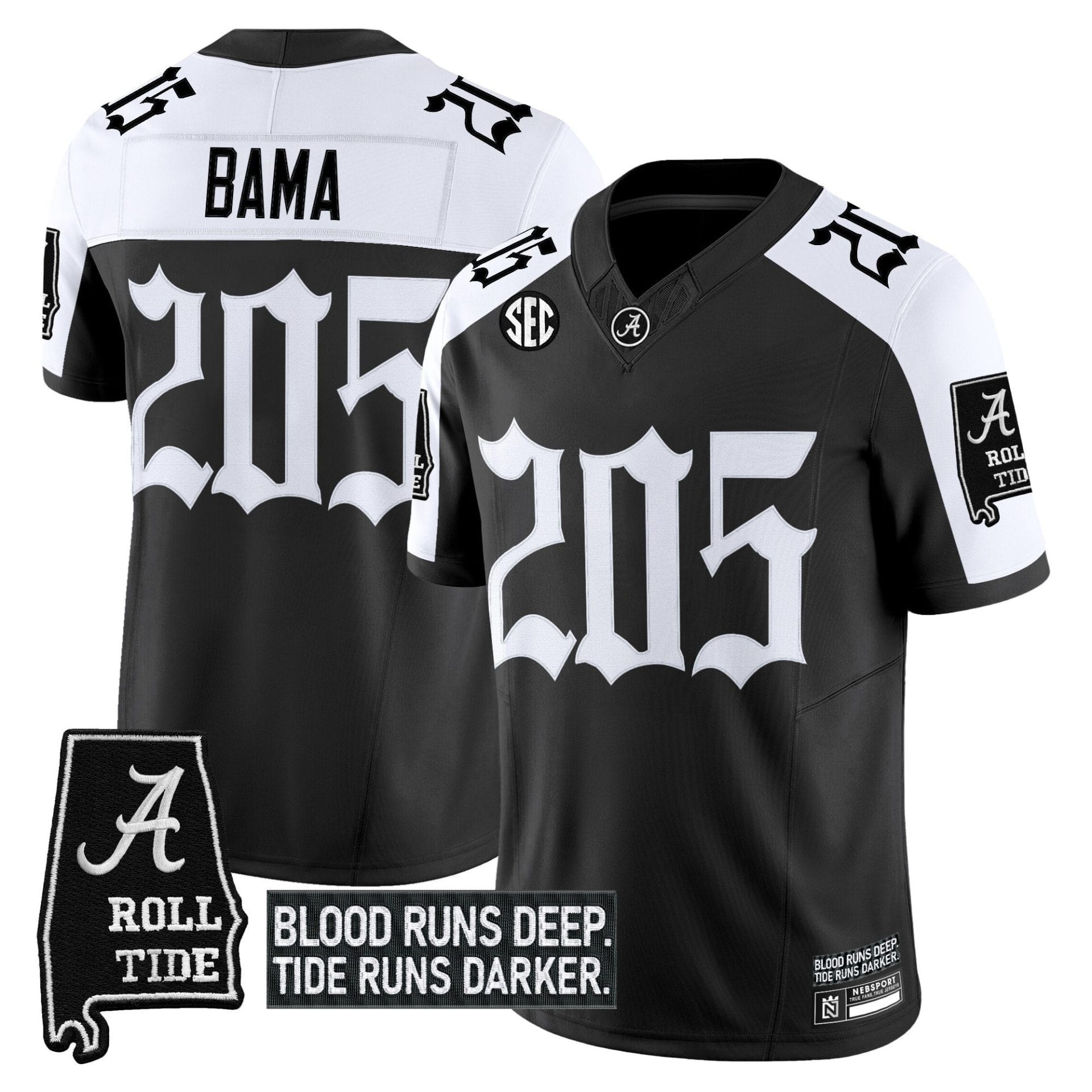 Bama Jersey #205 Alabama Crimson Gothic Bama Blood Edition Football Stitched