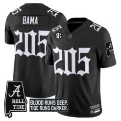 Alternative view of Bama Jersey #205 Alabama Crimson Gothic Bama Blood Edition Football Stitched
