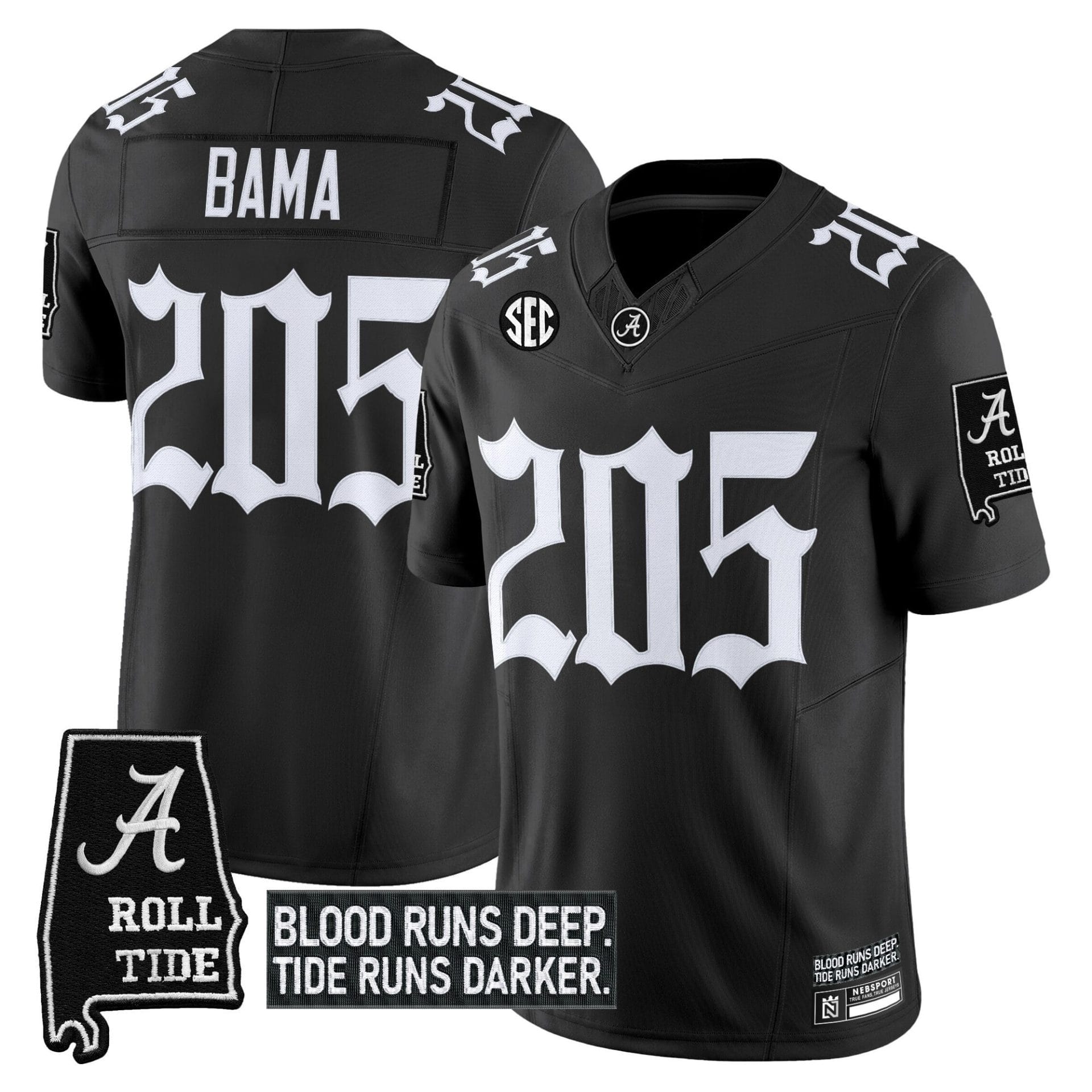 Bama Jersey #205 Alabama Crimson Gothic Bama Blood Edition Football Stitched - Image 2