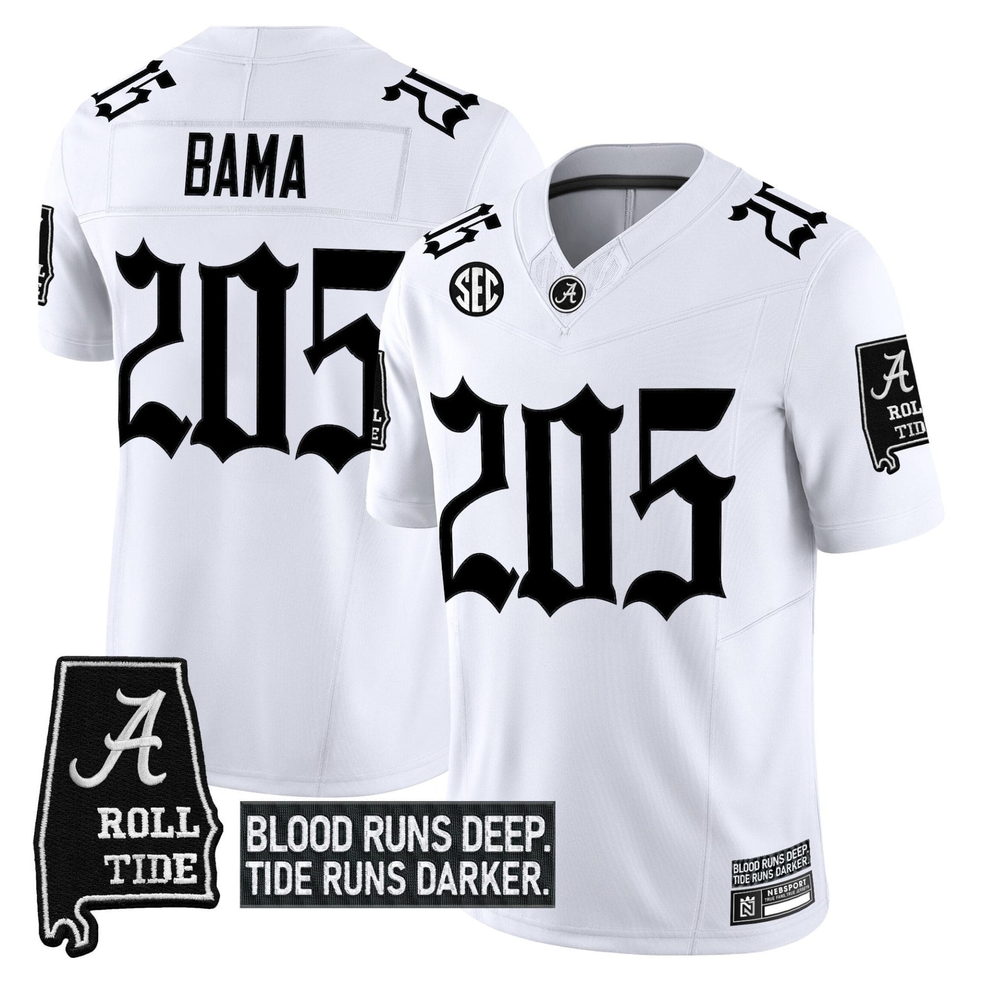 Bama Jersey #205 Alabama Crimson Gothic Bama Blood Edition Football Stitched - Image 3