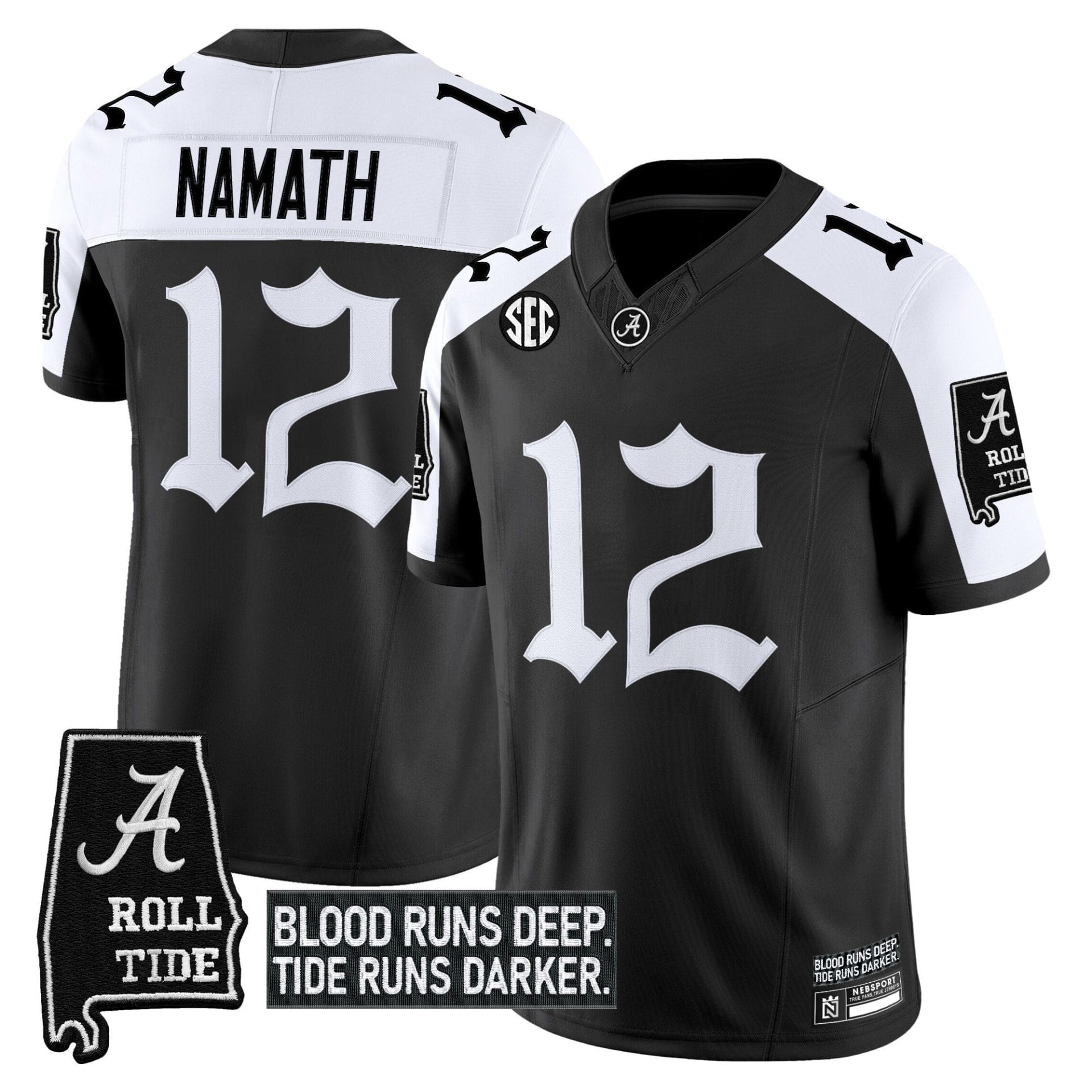 Joe Namath Jersey #12 Alabama Crimson Gothic Bama Blood Edition Stitched Football