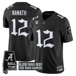 Alternative view of Joe Namath Jersey #12 Alabama Crimson Gothic Bama Blood Edition Stitched Football