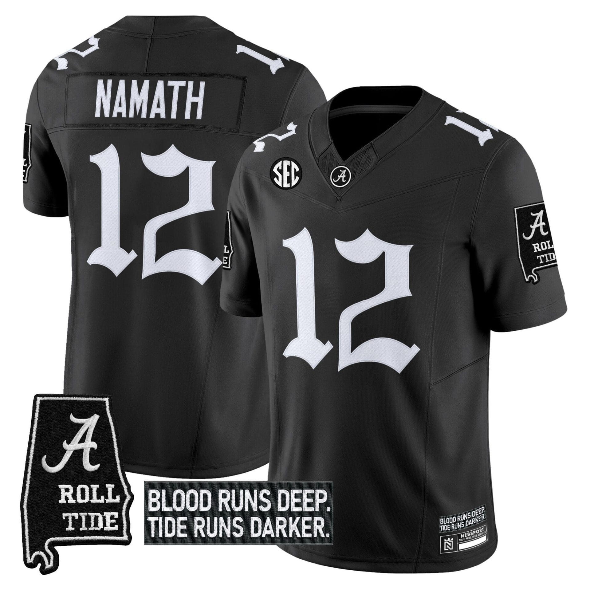 Joe Namath Jersey #12 Alabama Crimson Gothic Bama Blood Edition Stitched Football - Image 2