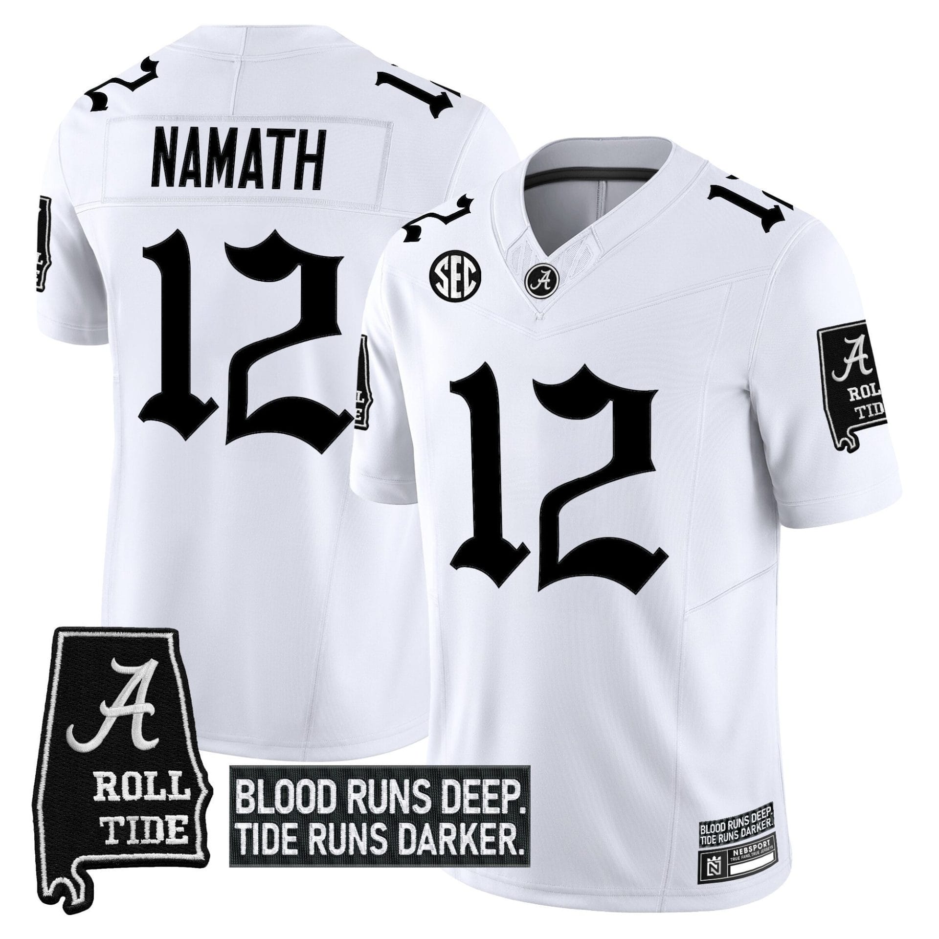 Joe Namath Jersey #12 Alabama Crimson Gothic Bama Blood Edition Stitched Football - Image 3