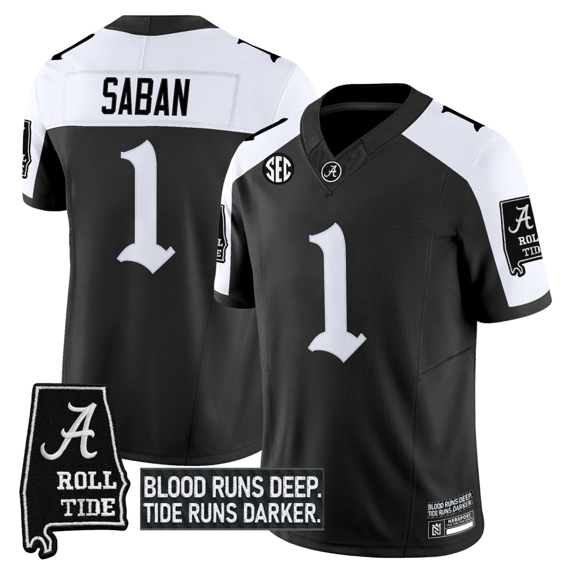Nick Saban Jersey #1 Alabama Crimson Gothic Bama Blood Edition Stitched Football