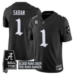 Alternative view of Nick Saban Jersey #1 Alabama Crimson Gothic Bama Blood Edition Stitched Football