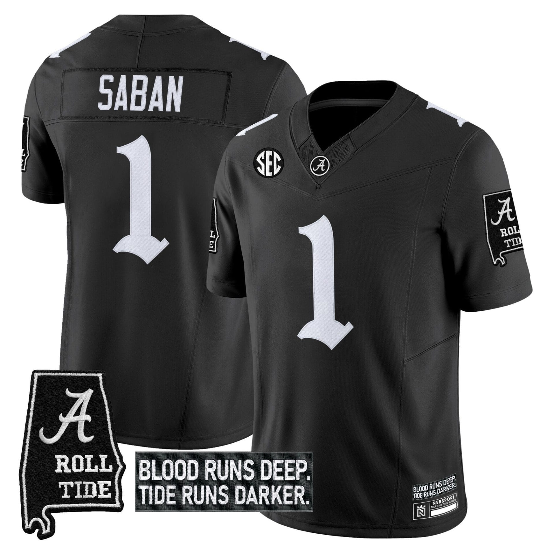 Nick Saban Jersey #1 Alabama Crimson Gothic Bama Blood Edition Stitched Football - Image 2