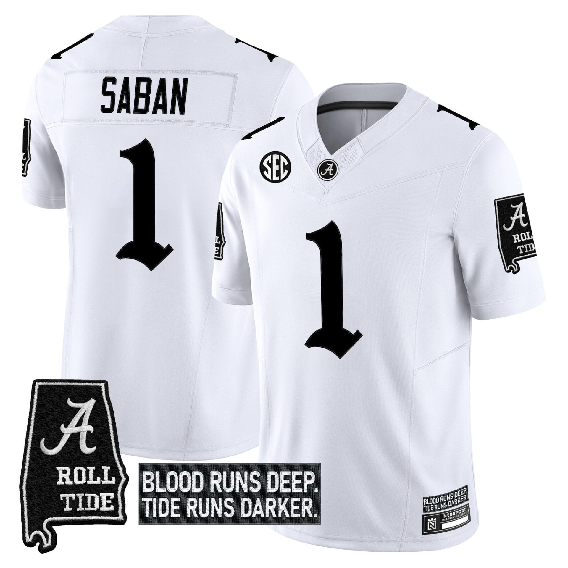 Nick Saban Jersey #1 Alabama Crimson Gothic Bama Blood Edition Stitched Football - Image 3