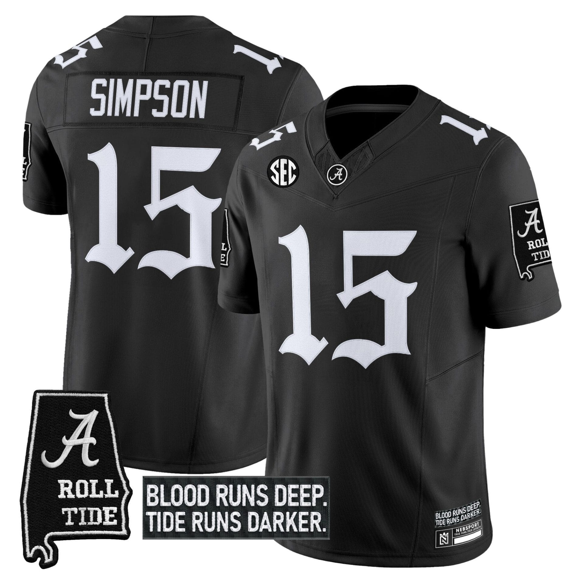 Ty Simpson Jersey #15 Alabama Crimson Gothic Bama Blood Edition Stitched Football - Image 3