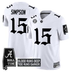 Alternative view of Ty Simpson Jersey #15 Alabama Crimson Gothic Bama Blood Edition Stitched Football