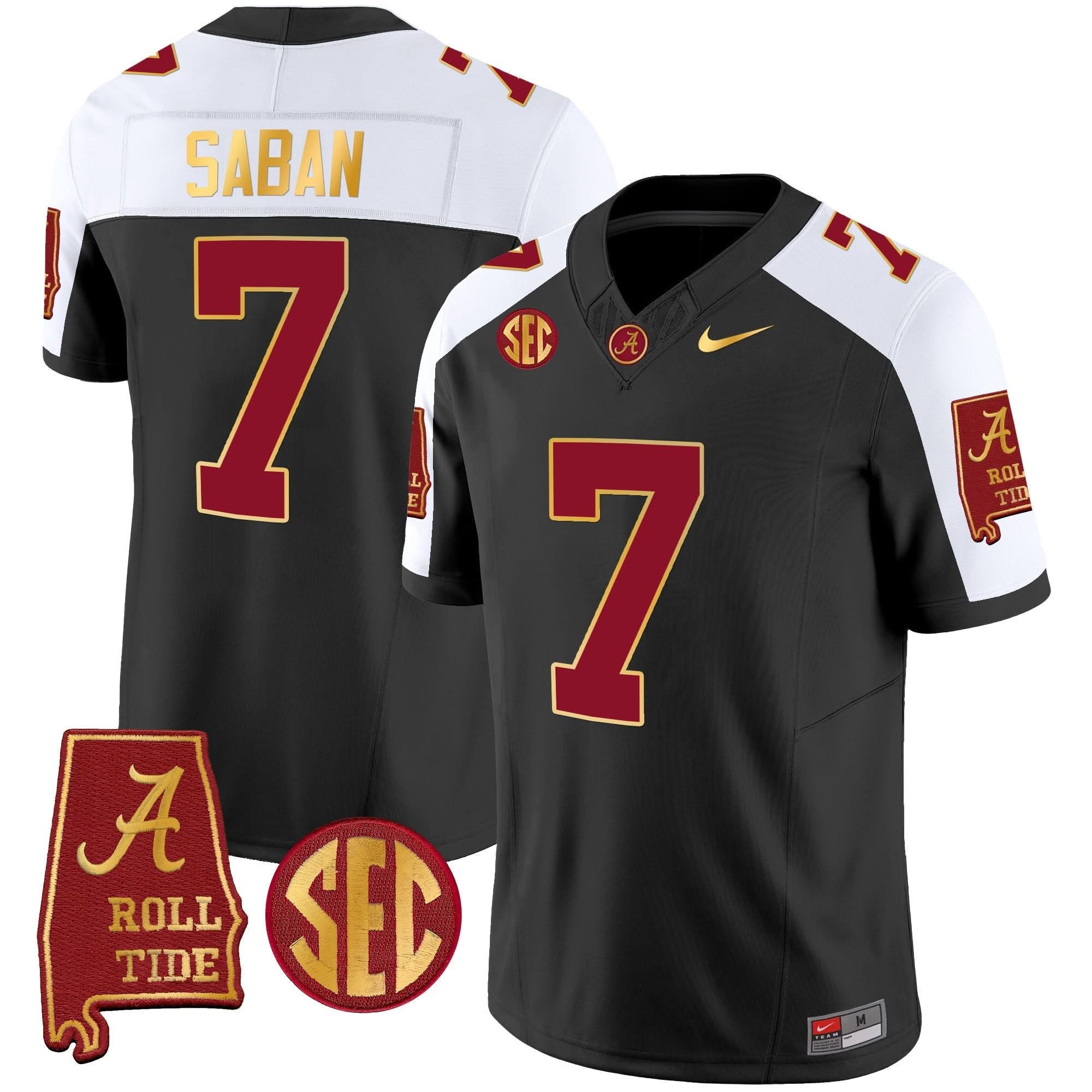 Nick Saban Alabama Crimson Tide #7 Champions Gold Trim Vapor Jersey - All Stitched