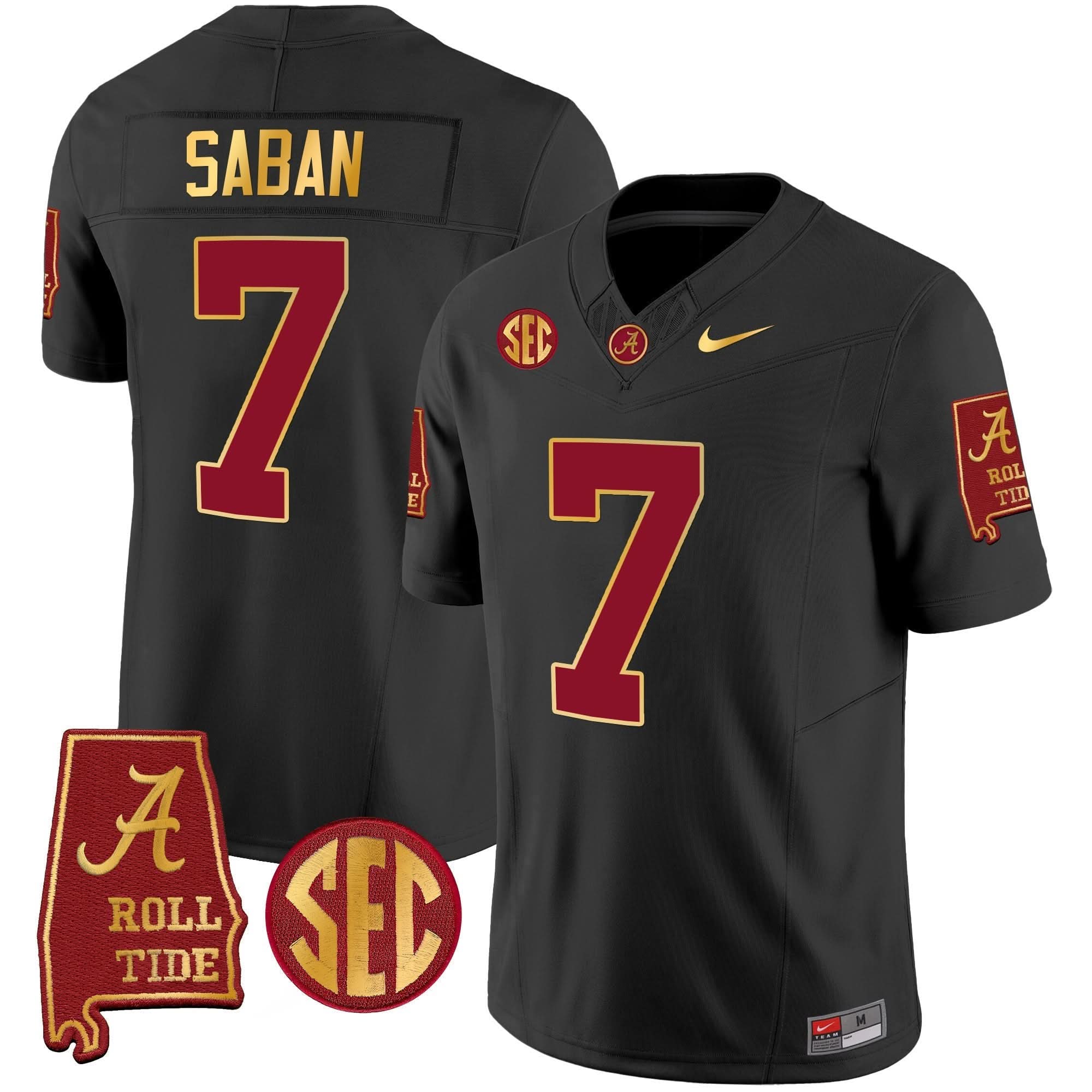 Nick Saban Alabama Crimson Tide #7 Champions Gold Trim Vapor Jersey - All Stitched - Image 5