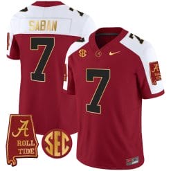 Alternative view of Nick Saban Alabama Crimson Tide #7 Champions Gold Trim Vapor Jersey - All Stitched