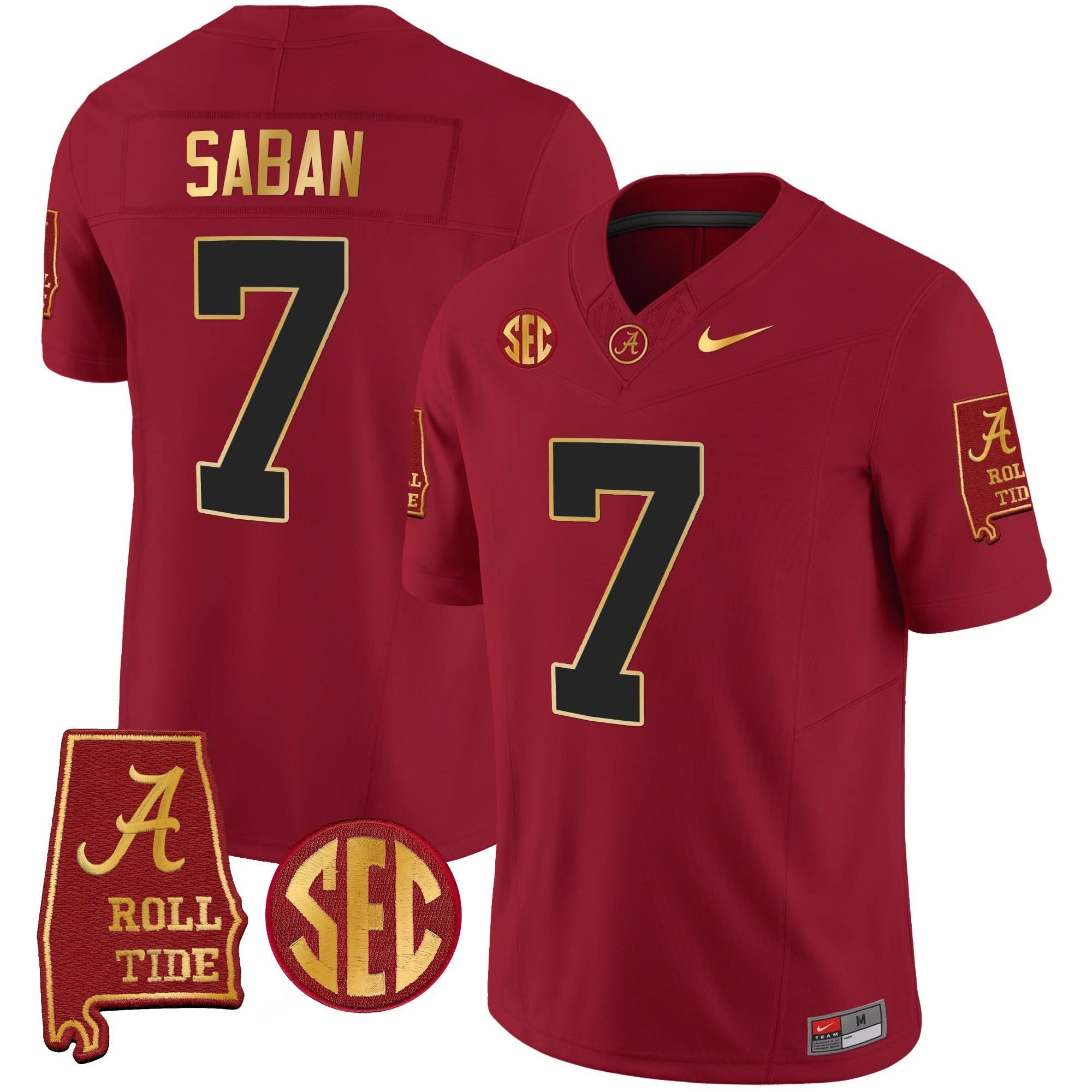 Nick Saban Alabama Crimson Tide #7 Champions Gold Trim Vapor Jersey - All Stitched - Image 3
