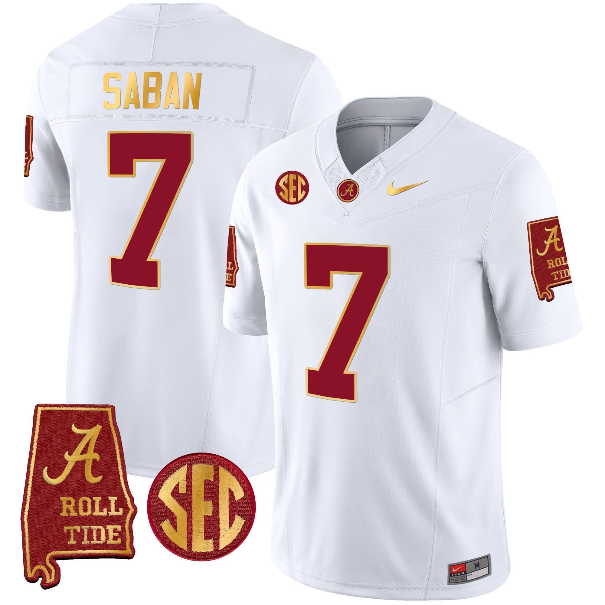 Nick Saban Alabama Crimson Tide #7 Champions Gold Trim Vapor Jersey - All Stitched - Image 4