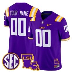 Alternative view of Custom LSU Tigers Jersey 2025 Louisiana Patch Vapor Limited - All Stitched