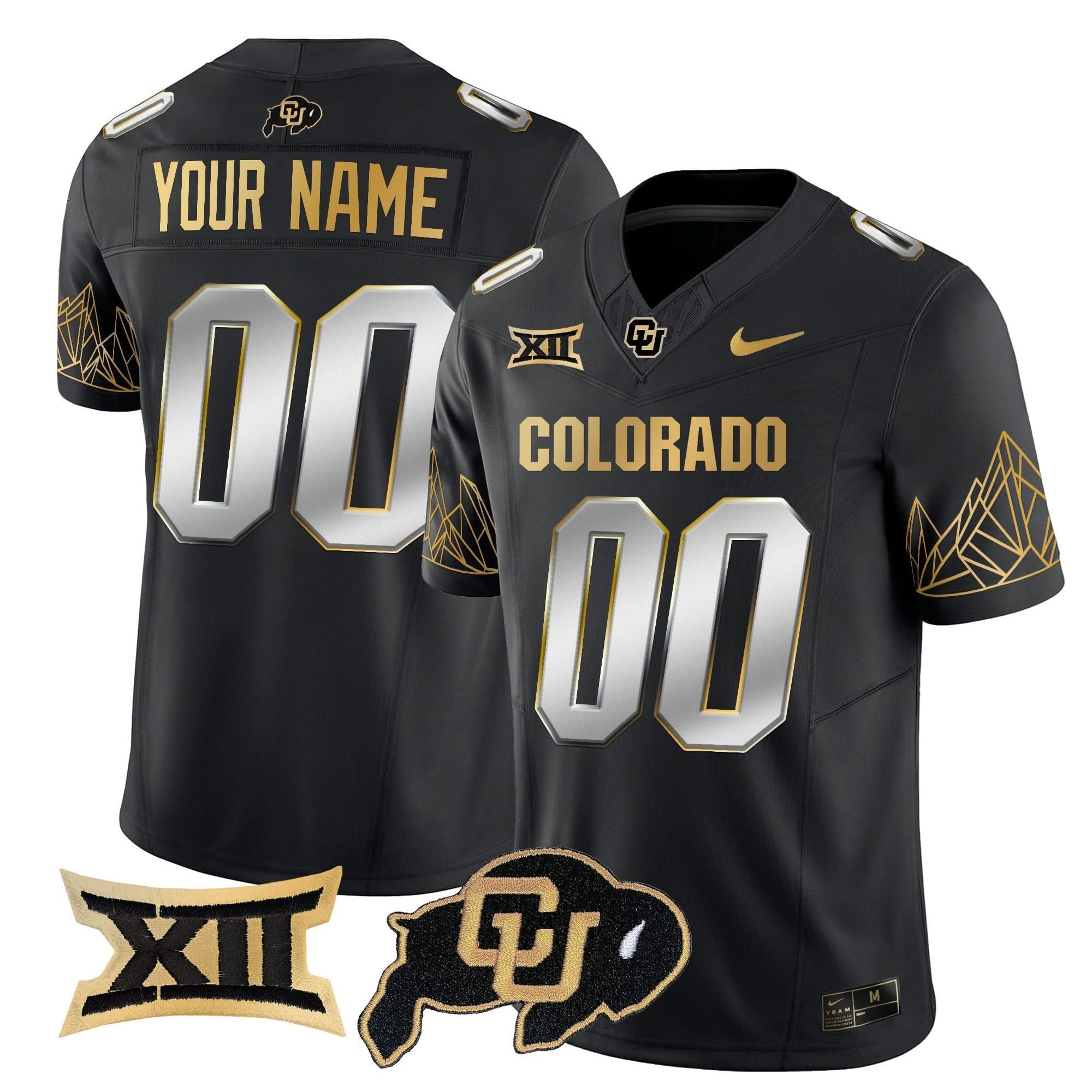 Custom Colorado Buffaloes Jersey Big 12 XII Patch Gold Vapor Limited - All Stitched - Image 2