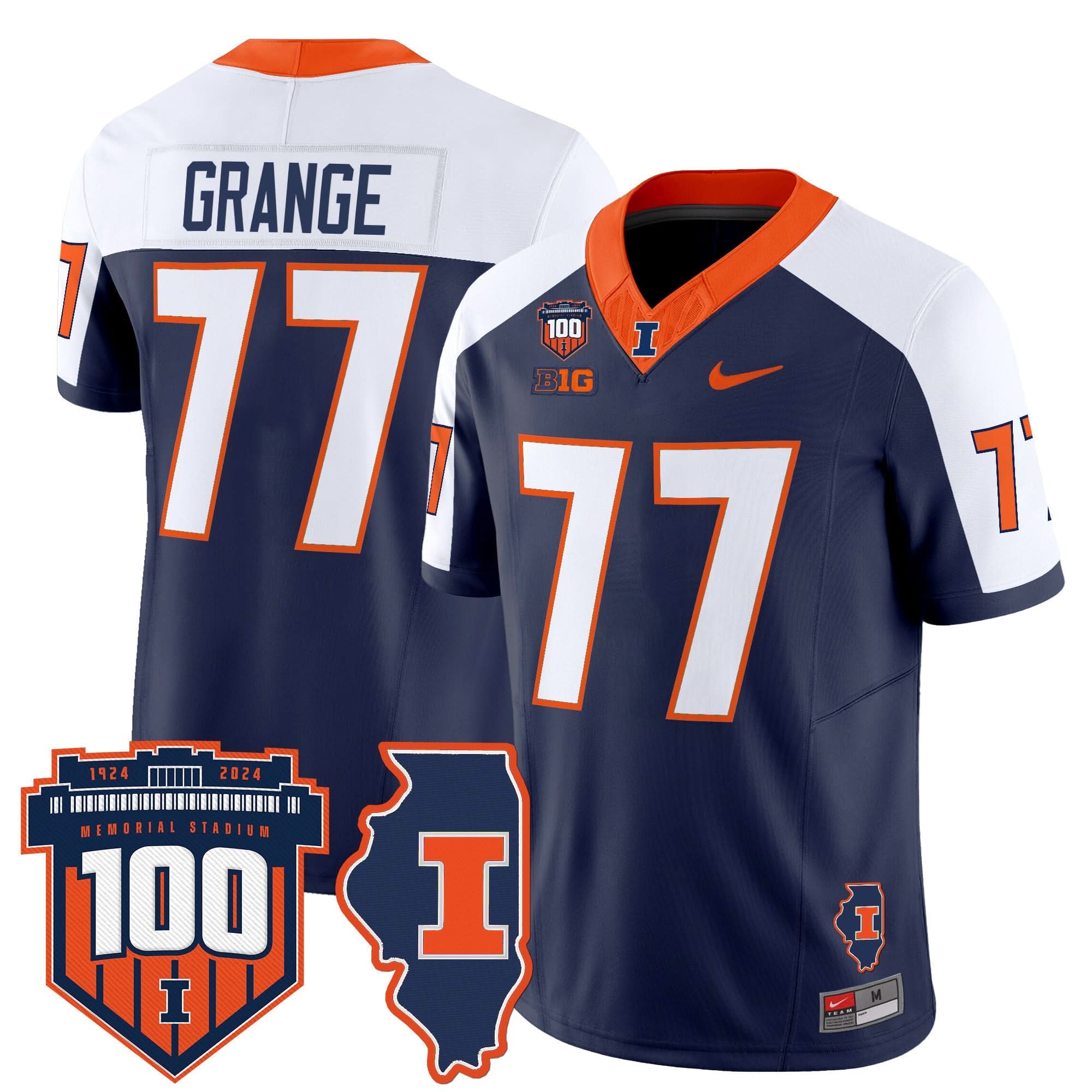 Illinois Fighting Illini 100th Memorial Stadium Patch Vapor Limited Jersey - All Stitched - Image 39