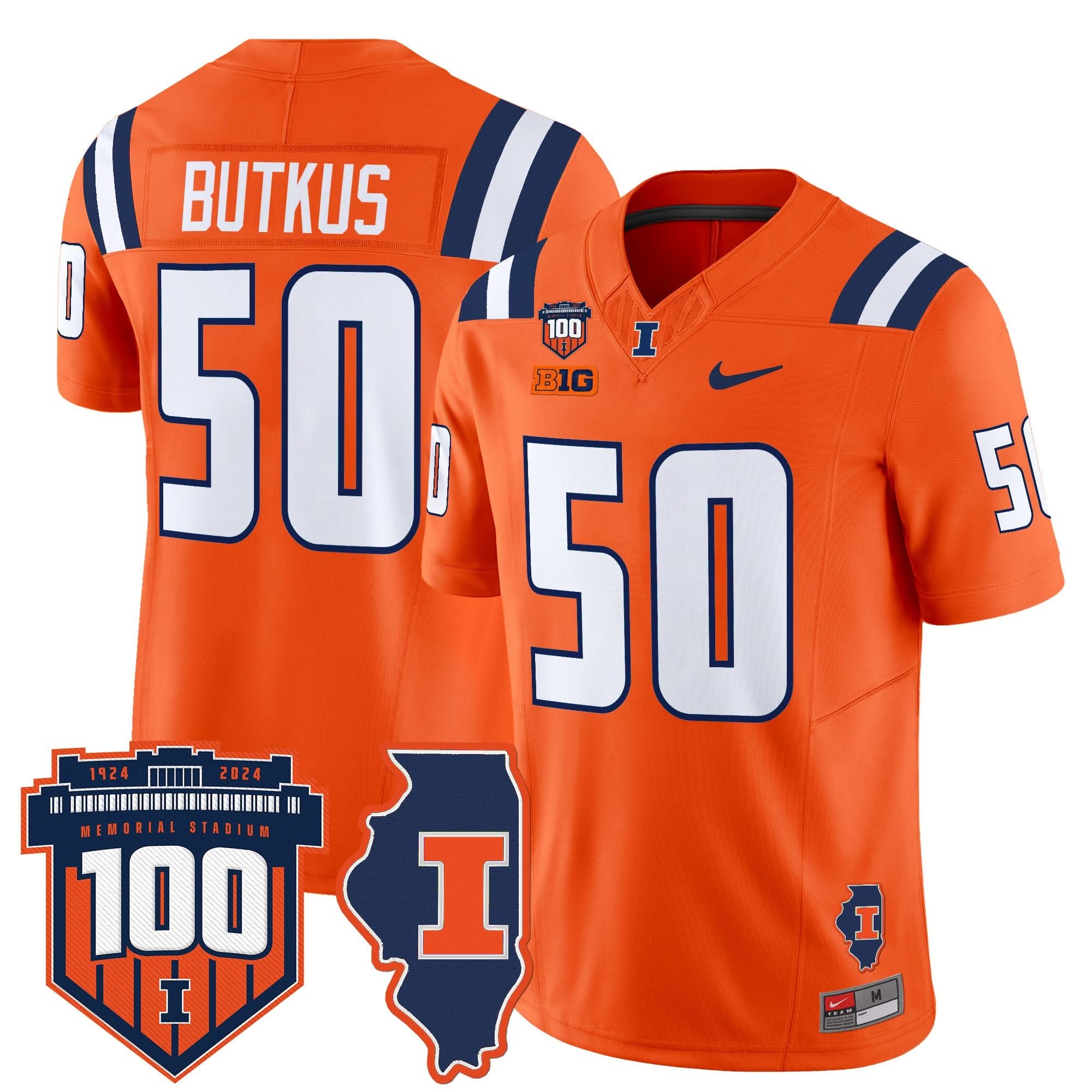 Illinois Fighting Illini 100th Memorial Stadium Patch Vapor Limited Jersey - All Stitched - Image 17