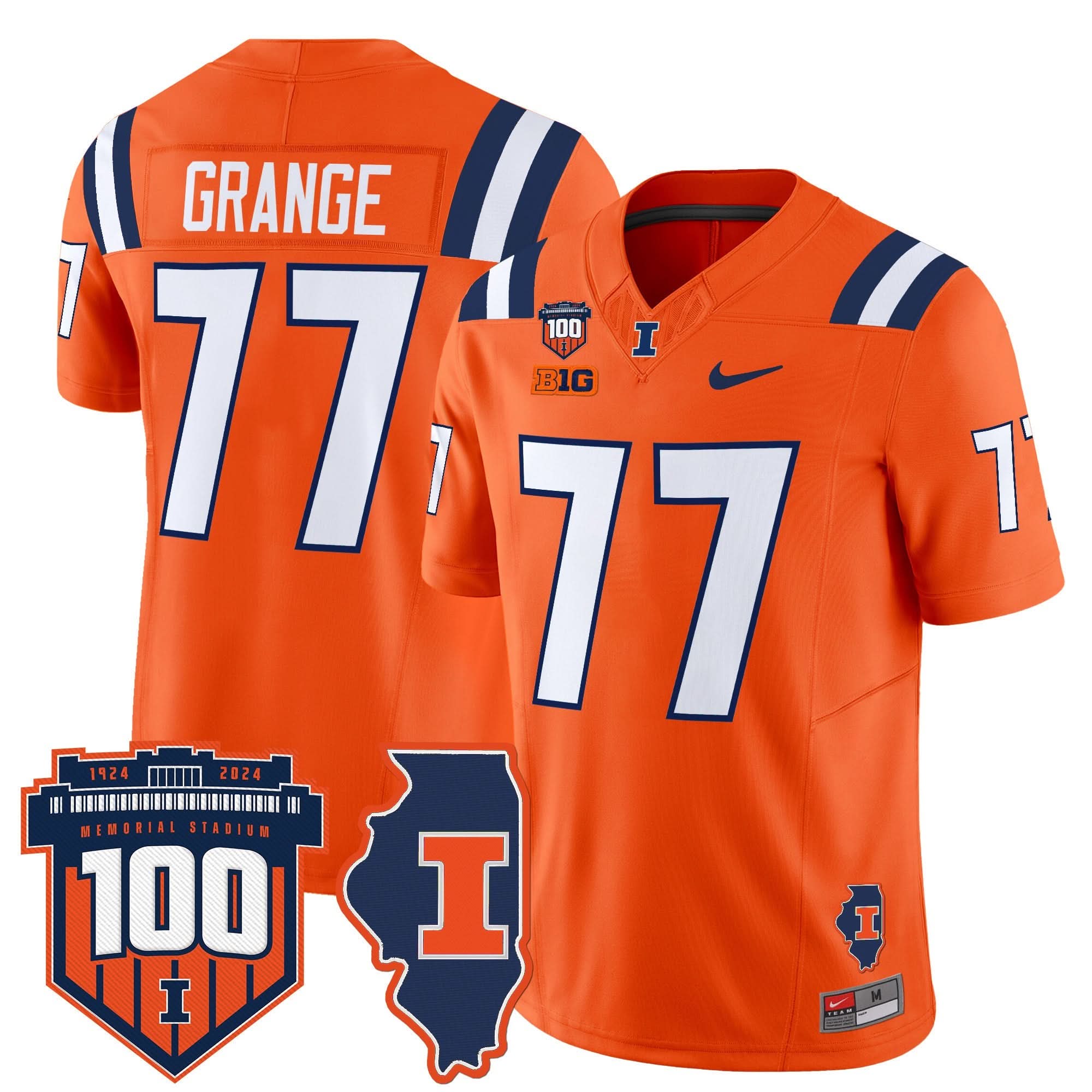 Illinois Fighting Illini 100th Memorial Stadium Patch Vapor Limited Jersey - All Stitched - Image 18
