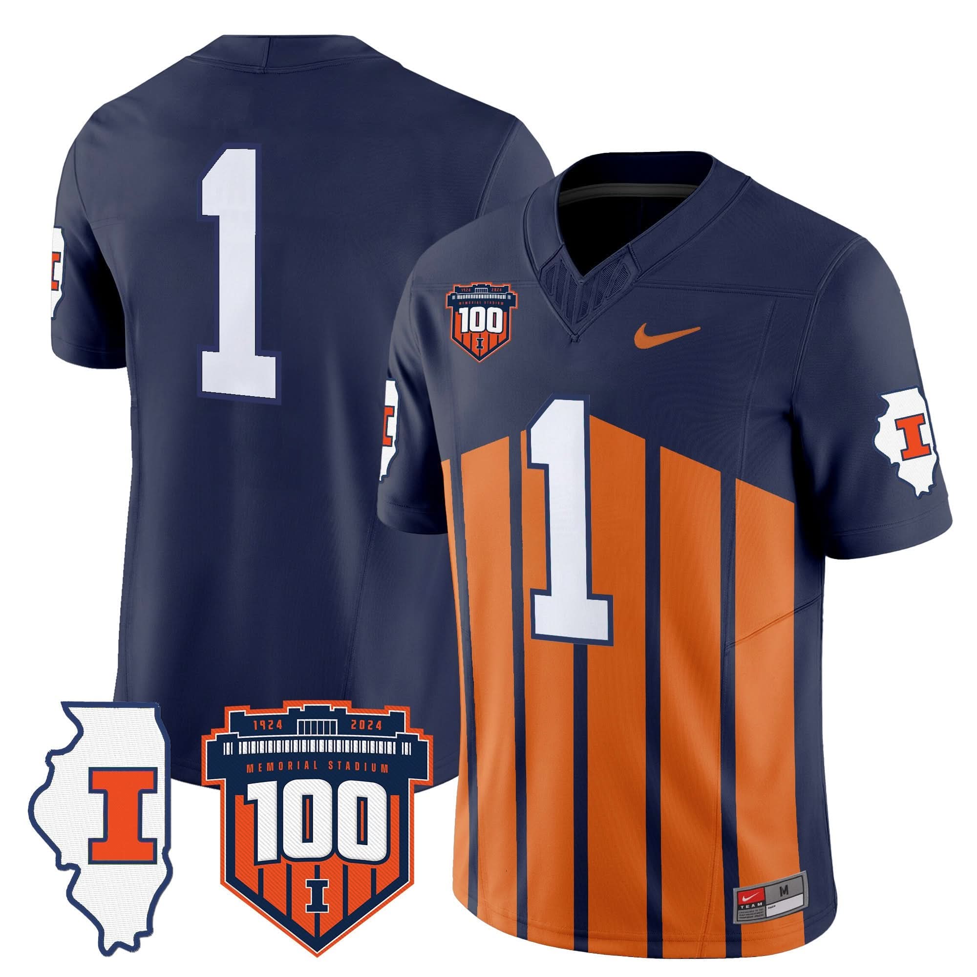 Illinois Fighting Illini 100th Memorial Stadium Patch Vapor Limited Jersey - All Stitched - Image 37