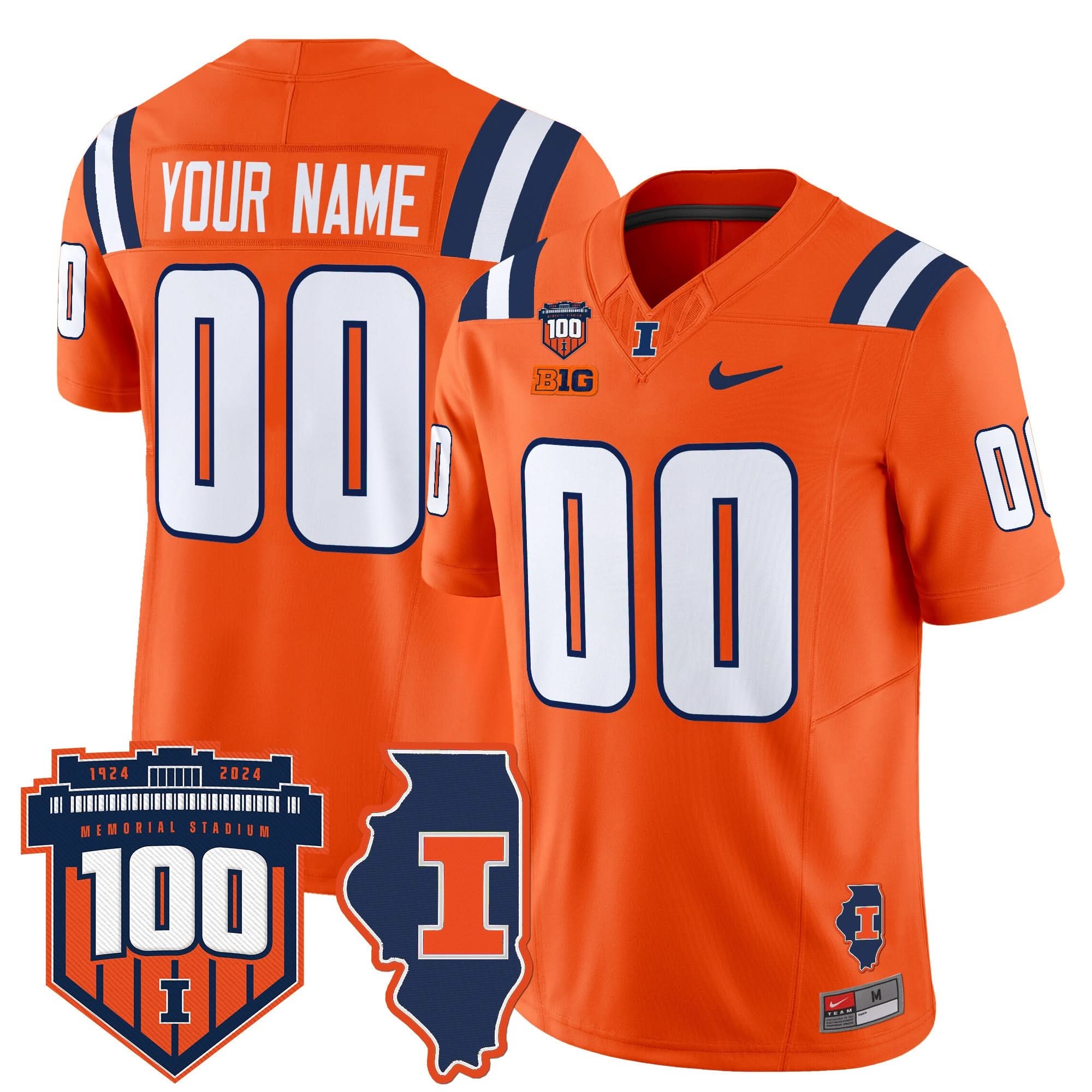 Custom Illinois Fighting Illini Jersey 100th Memorial Stadium Patch Vapor Limited - All Stitched - Image 5