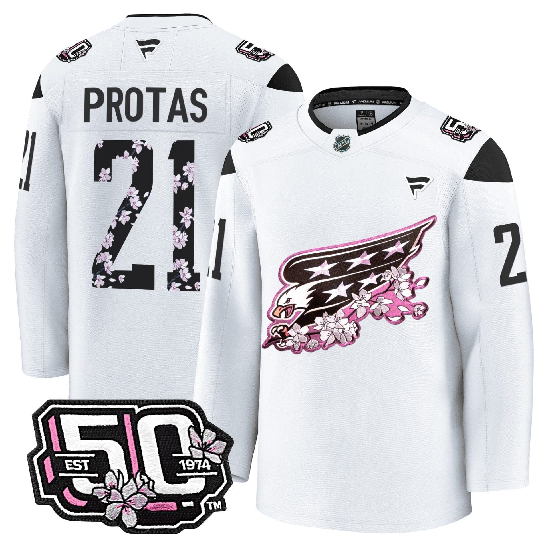 Men Washington Capitals 50th Anniversary Cherry Blossom Premium Jersey - All Stitched - Image 26