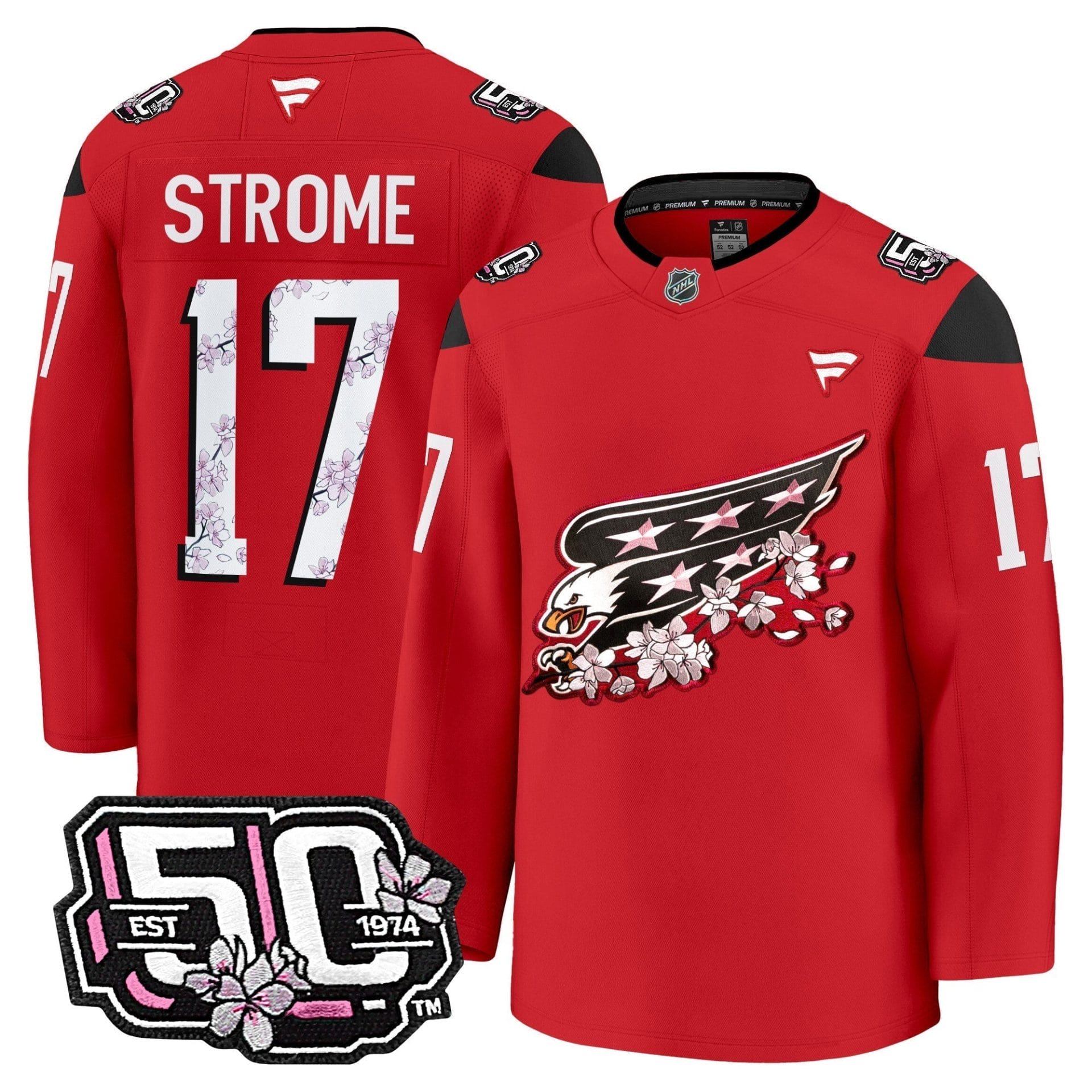 Men Washington Capitals 50th Anniversary Cherry Blossom Premium Jersey - All Stitched - Image 9